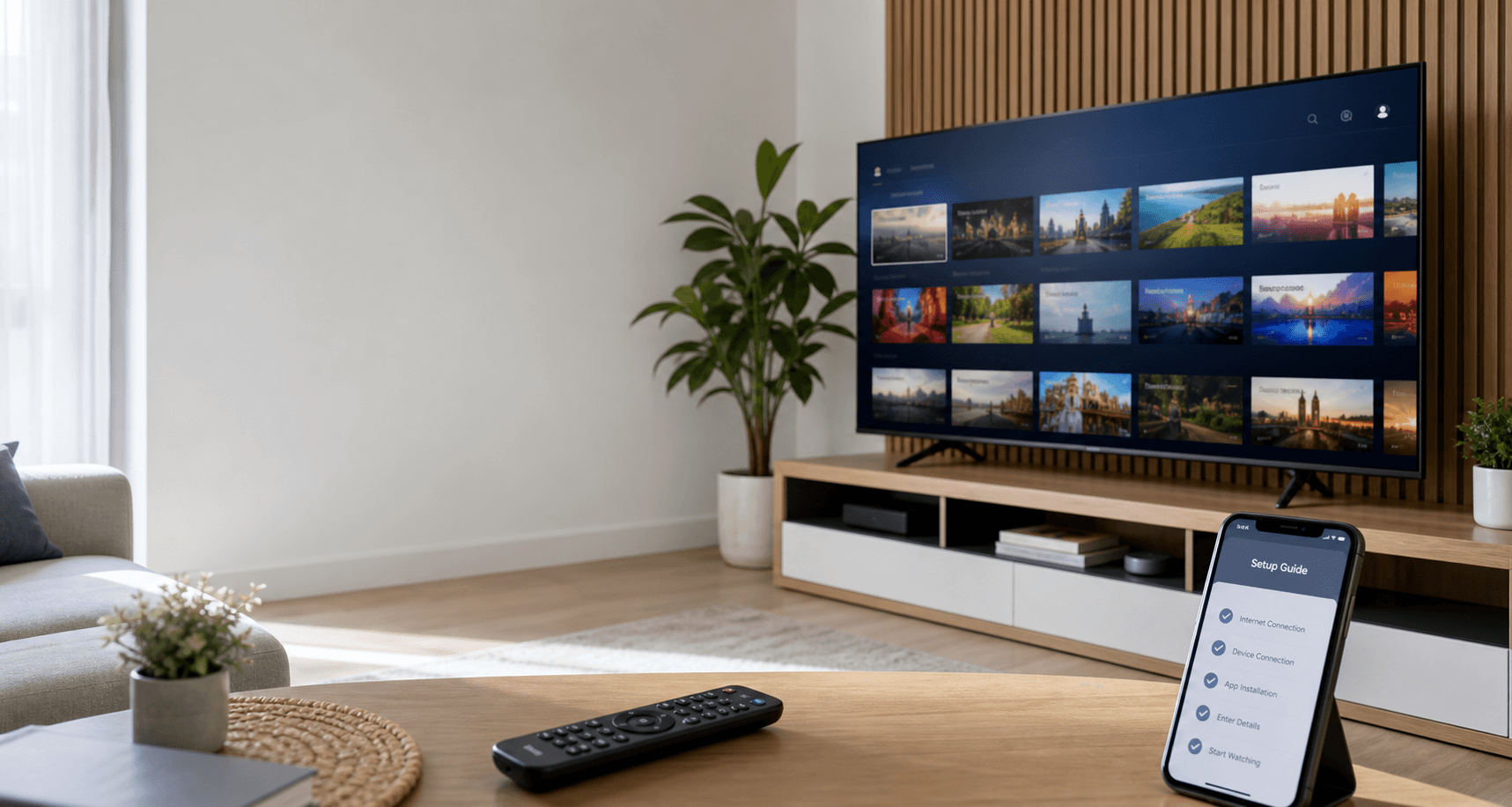 Modern TV setup with streaming guide interface